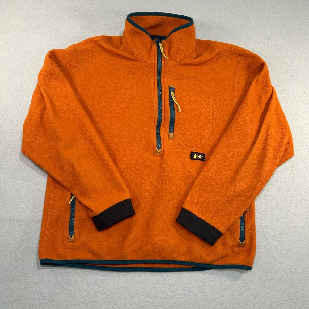 Vintage REI Fleece Pullover Women M Orange Polartec Quarter Zip Mock Neck Jacket